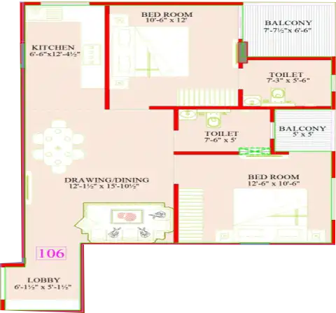 2 BHK Floor Plan 1