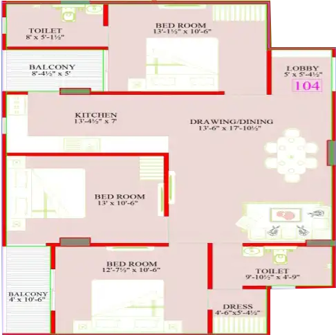 3 BHK Floor Plan 1