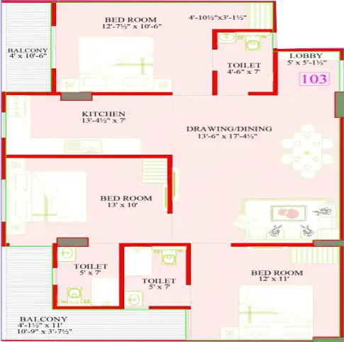 3 BHK Floor Plan 1