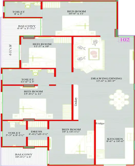 4 BHK Floor Plan 1