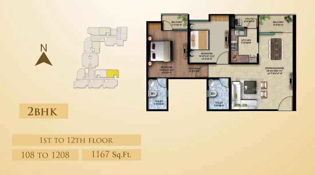 2 BHK Floor Plan 1