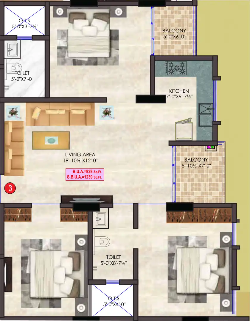 3 BHK Floor Plan 1