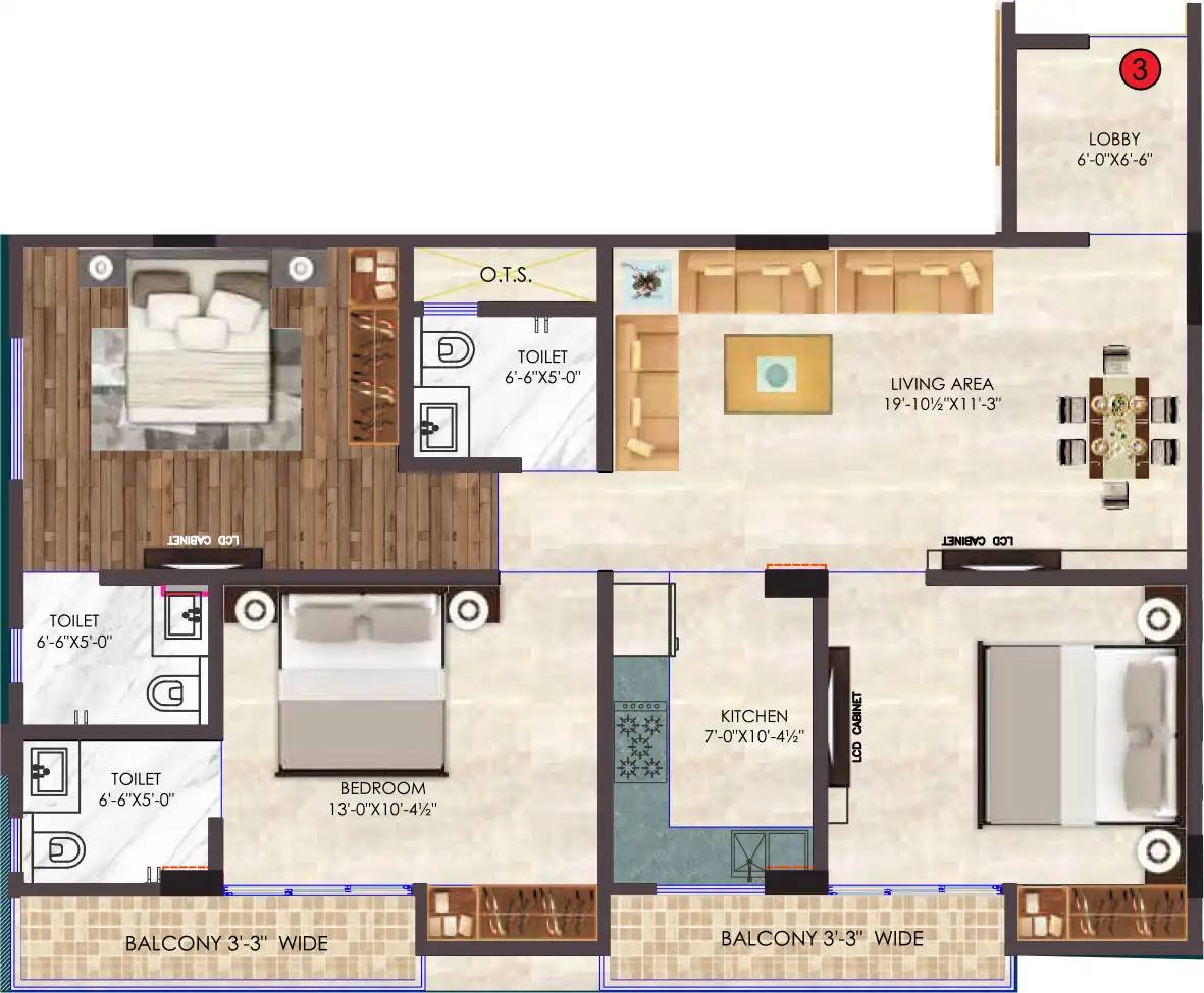 3 BHK Floor Plan 1