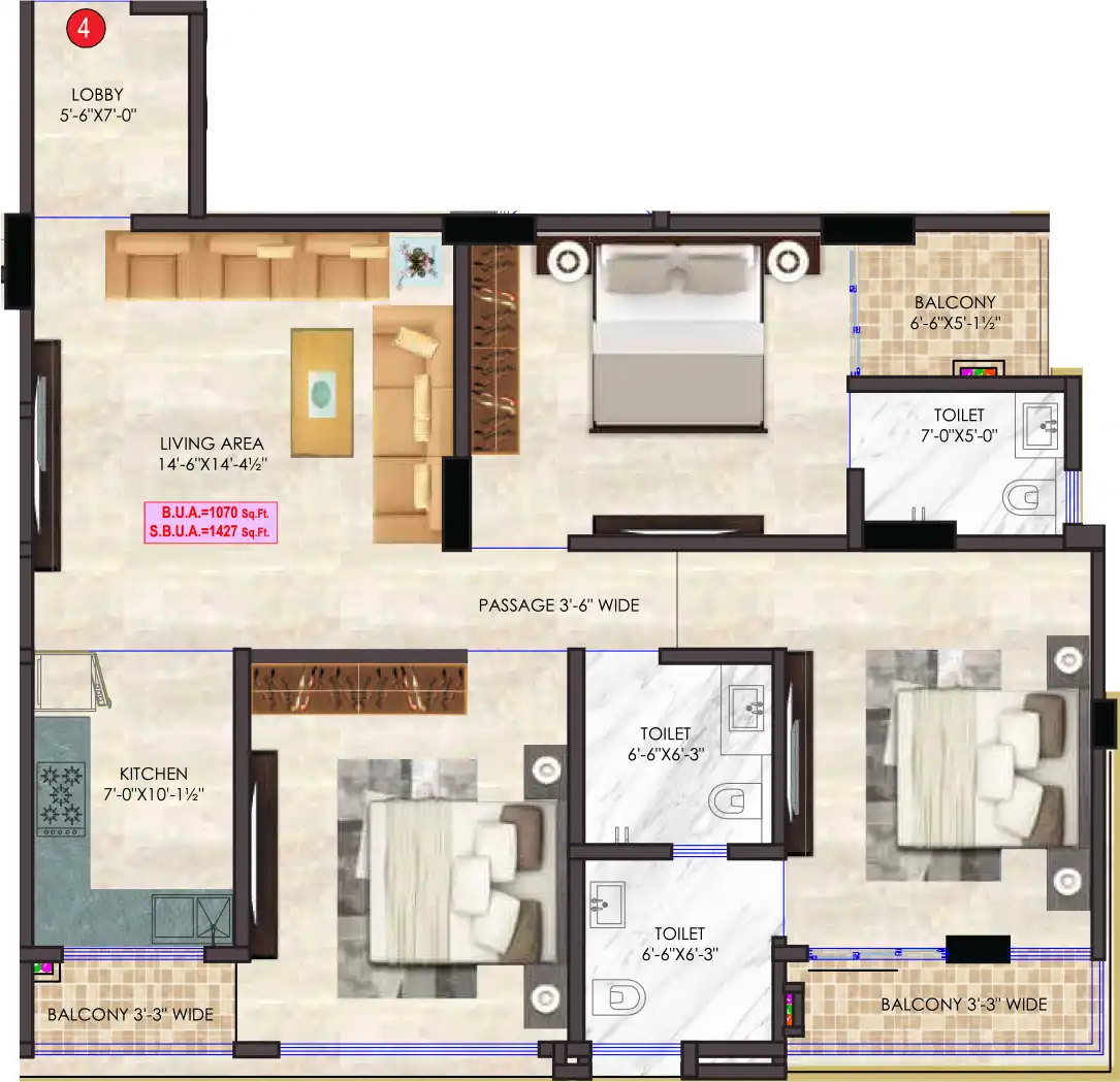 3 BHK Floor Plan 1