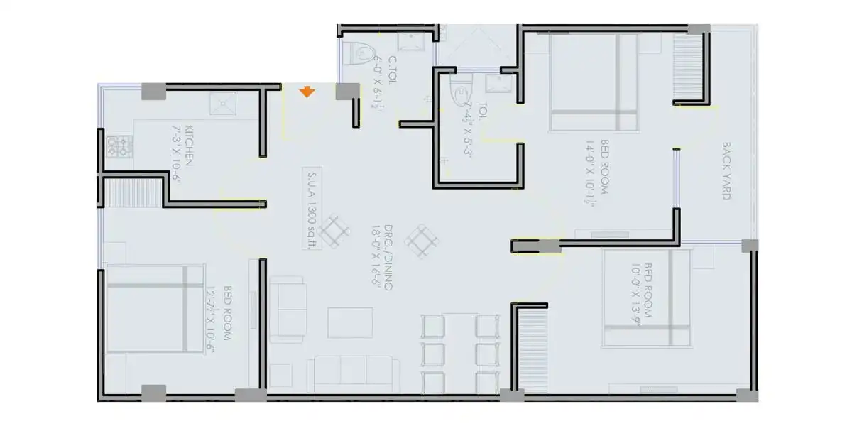 2 BHK Floor Plan 1