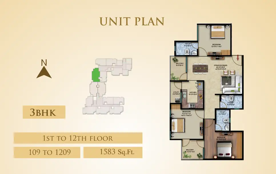 3 BHK Floor Plan 1