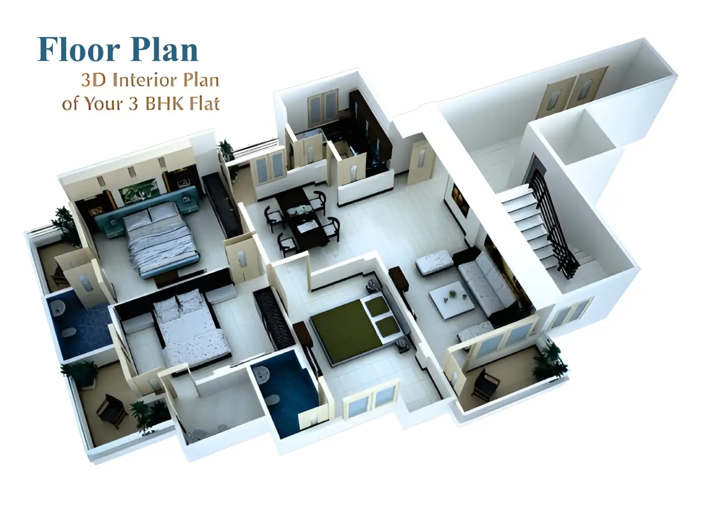 3 BHK 3D View 1