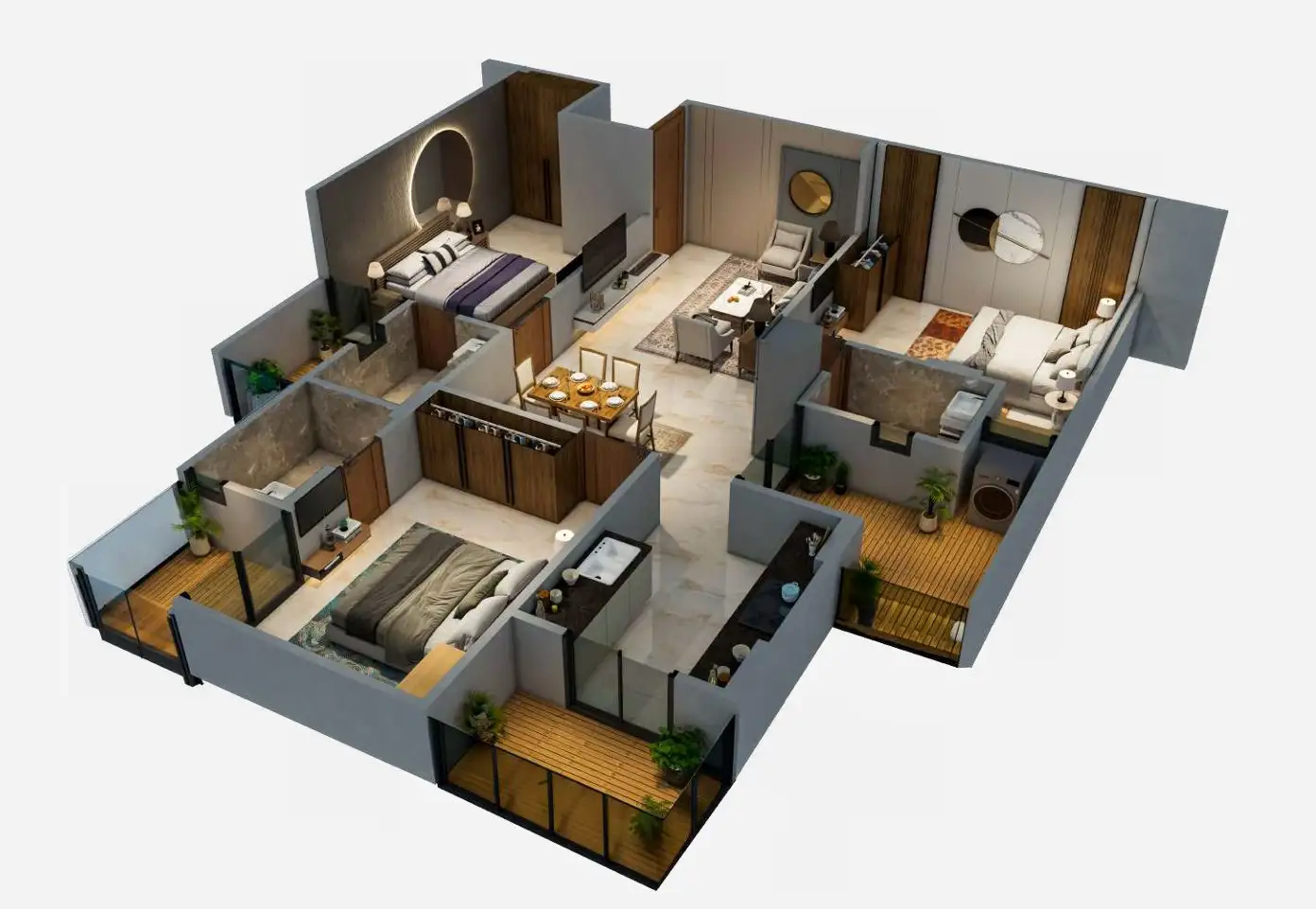 3 BHK 3D View 1