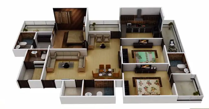 3 BHK 3D View 1