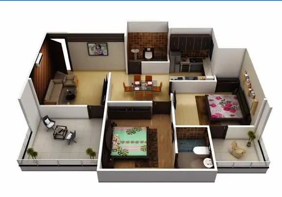 2 BHK 3D View 1