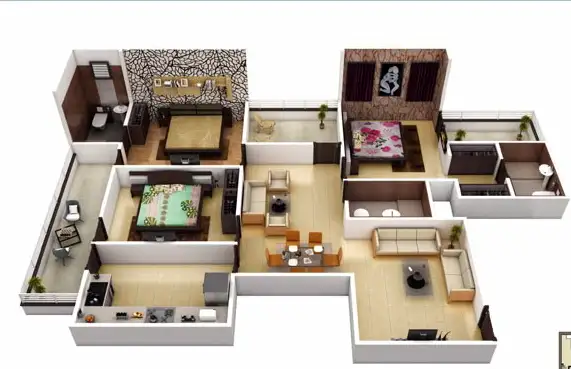 3 BHK 3D View 1